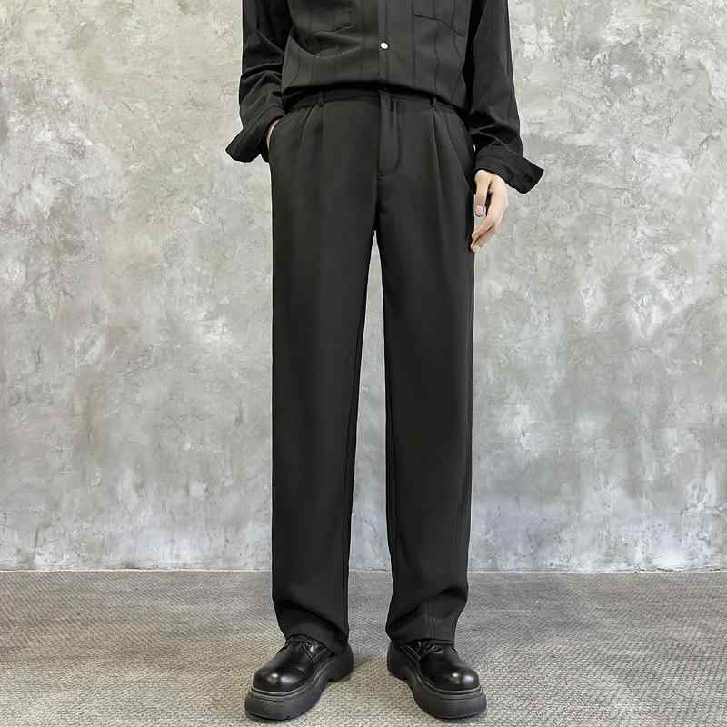 Rakuten - メンズ ブラック ドレープ ワイドレッグ パンツ 春秋 ルーズ ストレート カジュアル スラックス 無地 普段使い ゆったり ロング丈