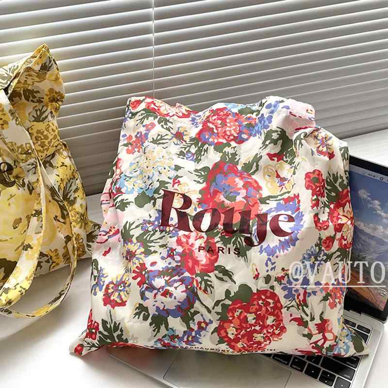 Rakuten - バッグ ショルダー 手提げ 花柄 ツートンカラー 柔らかい布地 フレンチスタイル 日常使い 軽量 コットン混 ベージュ系 ピンク系 普段使い トートバッグ 鞄 女性用