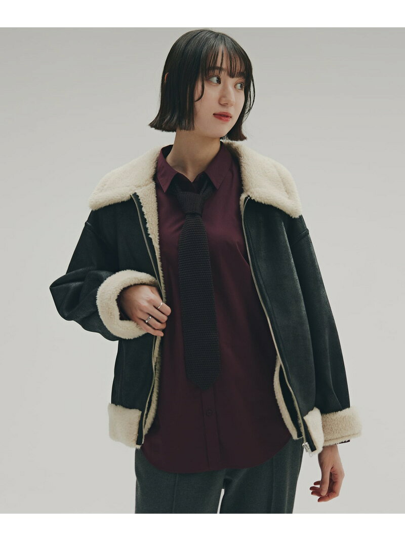 フェイクムートンボアブルゾン N. Natural Beauty Basic エヌ ナチュラルビューティーベーシック* ジャケット・アウター ブルゾン・ジャンパー ブラック ブラウン【送料無料】[Rakuten Fashion]