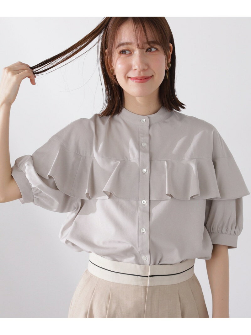 バンドカラーラッフルブラウス N. Natural Beauty Basic エヌ ナチュラルビューティーベーシック* トップス シャツ・ブラウス ブルー グレー ホワイト【送料無料】[Rakuten Fashion]