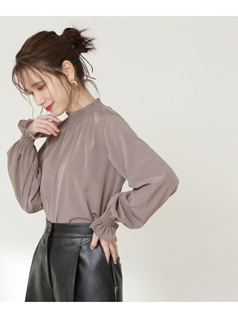 シャーリングハイネックブラウス N. Natural Beauty Basic エヌ ナチュラルビューティーベーシック* トップス シャツ・ブラウス ベージュ ブラック ブルー ホワイト【送料無料】[Rakuten Fashion]