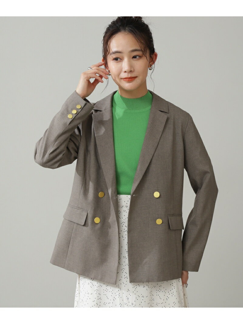 麻調ダブルテーラードジャケット《S Size Line》 N. Natural Beauty Basic エヌ ナチュラルビューティーベーシック* ジャケット・アウター テーラードジャケット・ブレザー ベージュ ネイビー【送料無料】[Rakuten Fashion]