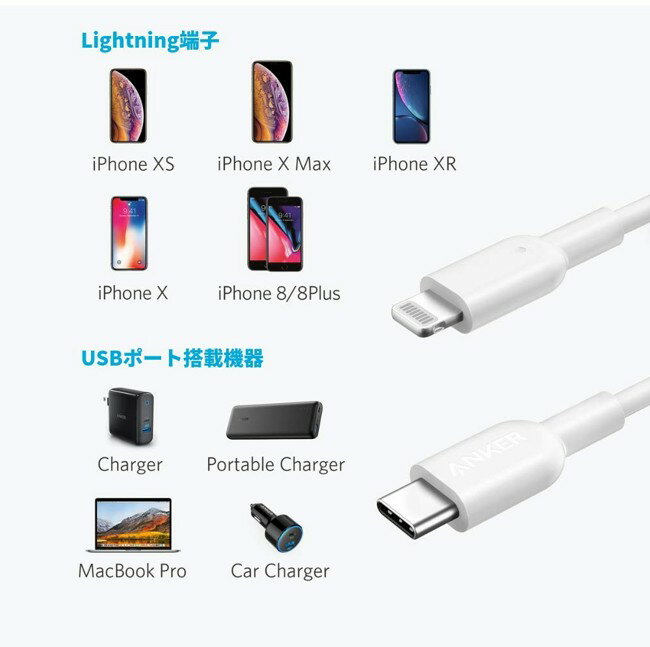 Apple認証 Anker USB-C & ライトニング [1.8m] PowerLine II MFi認証 Power Delivery 対応 A8833021 急速充電＆データ同期 最新機種対応 iphone / ipad / ipod ■