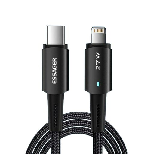 充電器ケーブル Type-C Lightning (50cm) ショート PD 27W iPhone 急速充電ケーブル データ転送 ブラック Essager ■ 充電器ケーブル Type-C Lightning (50cm) ショート PD 27W iPhone 急速充電ケーブル データ転送 ブラック Essager ■