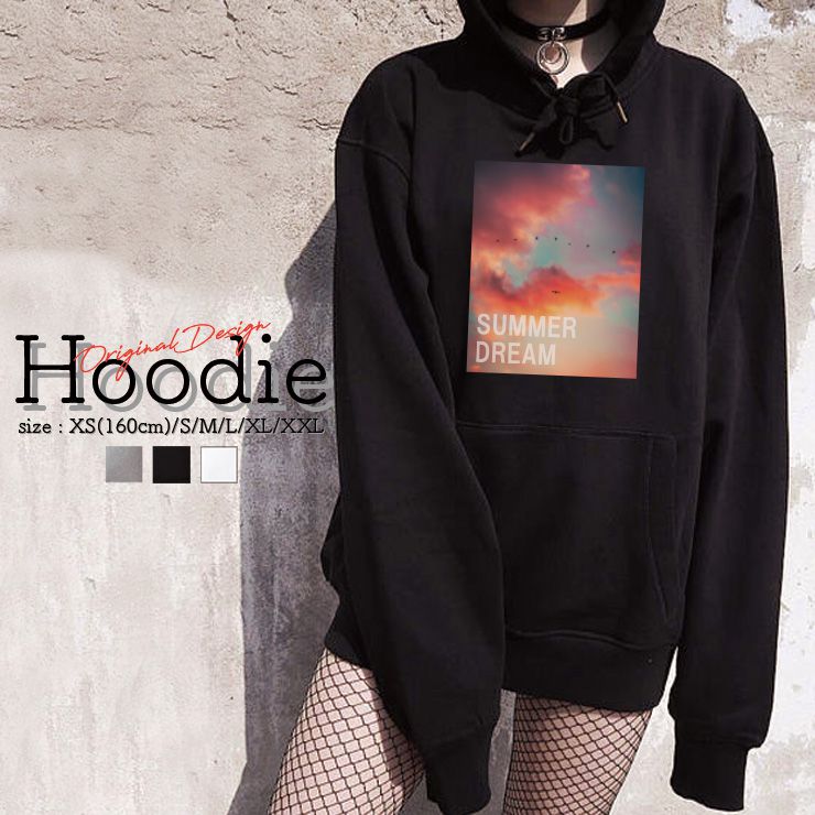 パーカー レディース メンズ スウェット パーカー プルオーバー hoodie 長袖 フード付き プルオーバー ペア カップル XS S M L XL XXL おしゃれ 大人かわいい 空 雲 夕焼け エモい SUMMER DREAM グラフィック