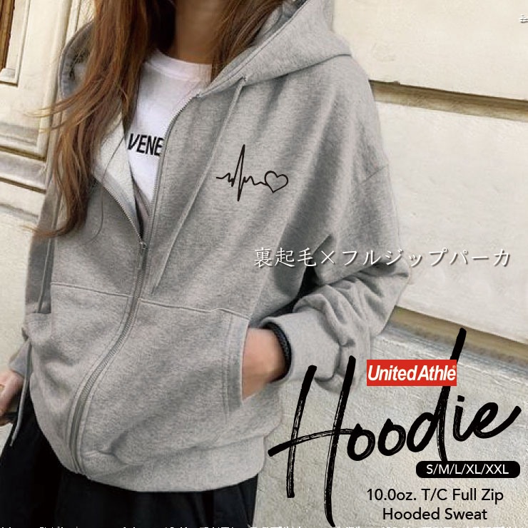 パーカー レディース メンズ スウェット パーカー ジップアップパーカー 裏起毛 長袖 hoodie 長袖 スウェット フード付き ペア カップル S M L XL XXL おしゃれ かっこいい 羽織ればあたたかい、肌ざわりのやさしい裏起毛スウェット ハート 心電図