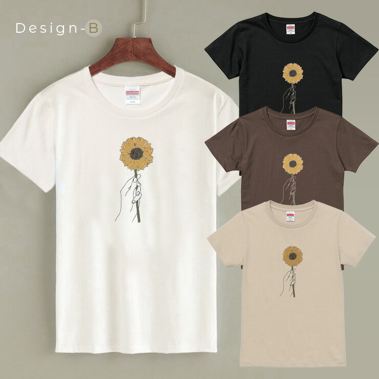 Tシャツ トップス 半袖 インナー レディース 韓国 ファッション カットソー おしゃれ 大人 かわいい 重ね着 コーデ イラスト デザイン カップル 花 flower hand 手 小花 ひまわり 綿100%で肌に優しい しっかり厚手で 下着が透けにくい