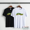 Tシャツ レディース メンズ クルーネック 丸首 綿 半袖 カットソー 大人かわいい オシャレ かっこいい ペア カップル おそろ リンクコーデ ワニ わに イ...