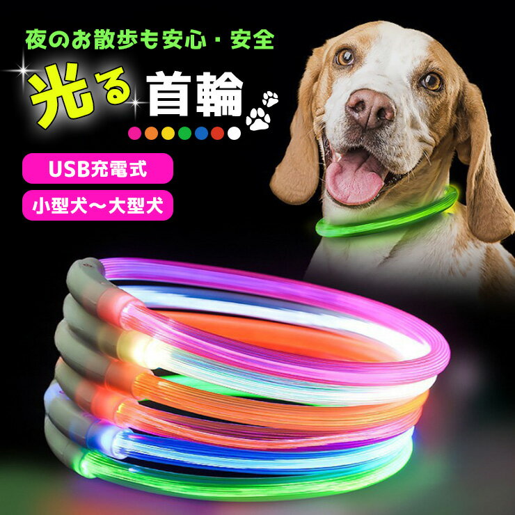 光る首輪 LEDライト USB充電式 3サイズ 犬 猫 ペット ペット用品 首輪 犬グッズ 散歩 夜 さんぽ 点灯 腕輪 迷子防止 事故防止 長さ調節可能 小型犬 中型犬 大型犬 安全対策 ランニング 自転車 …