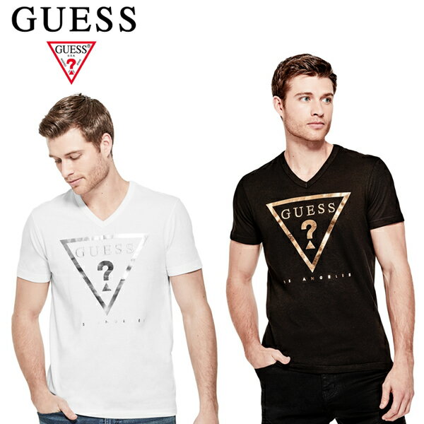 半袖TEEシャツGUESSゲス正規品 メンズ半袖TシャツTaft Heathered Logo VNECK SOLID Tee白黒グレー ゴールドプリント 三角プリントX82I36RI7R0/X84I21R4ER1アメリカ買い付けインポートブランド海外買い付け正規