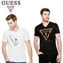 ゲス ペアTシャツ 半袖TEEシャツGUESSゲス正規品 メンズ半袖TシャツTaft Heathered Logo VNECK SOLID Tee白黒グレー ゴールドプリント 三角プリントX82I36RI7R0/X84I21R4ER1アメリカ買い付けインポートブランド海外買い付け正規