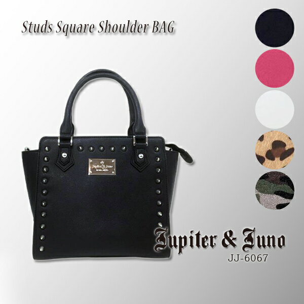 Jupiter Juno ジュピターアンドジュノStuds Square Shoulder BAG スタッズ スクエア ショルダー バッグ トート ミニトート レディース 鞄 黒 ピンク 白 ホワイト 迷彩 カモフラ レオパード 豹柄