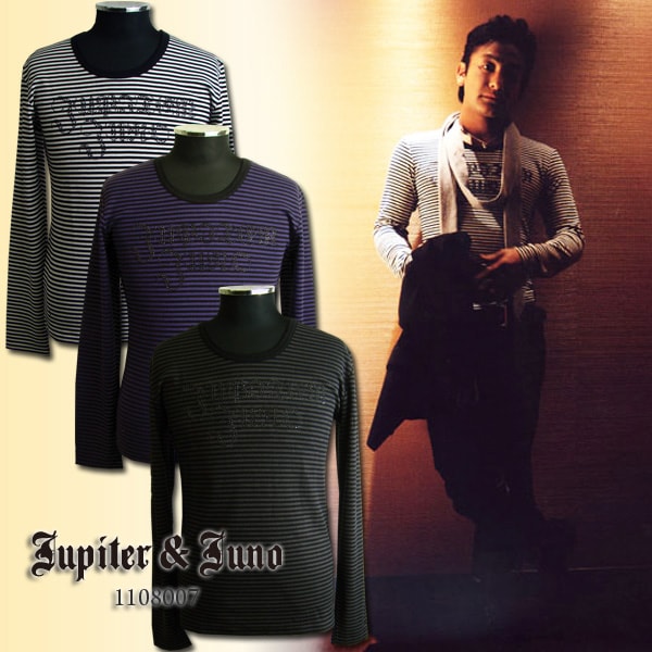 訳あり　sale　メール便可Jupiter&Juno　ジュピターアンドジュノBorder Rhinestone Long Sleeve Tee(ボーダーラインストーンL/S Tシャツ)