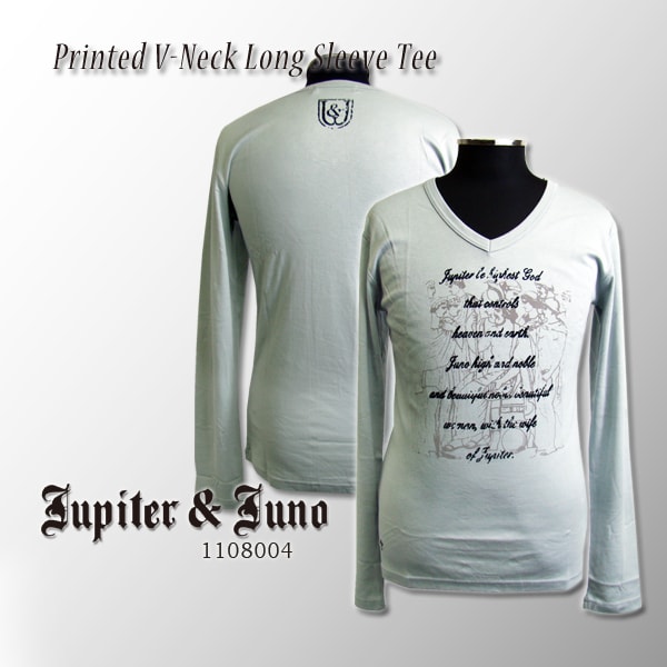 訳あり　sale　メール便可Jupiter&Juno　ジュピターアンドジュノPrinted V-Neck Long Sleeve Tee(プリントVネックL/S Tシャツ