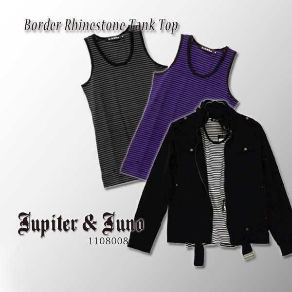 訳あり　sale　メール便可Jupiter&Juno　ジュピターアンドジュノBorder Rhinestone Tank Top(ボーダーラインストーン　タンクトップ)