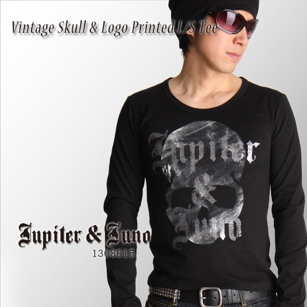 ☆訳あり アウトレット sale 在庫処分メール便可Jupiter&Juno ジュピターアンドジュノVintage Skull & Logo Printed L...