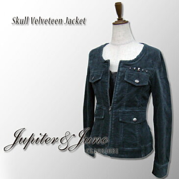 Jupiter&Juno/Ladies(ジュピターアンドジュノ)Skull Velveteen Jacket(スカル 別珍 ノーカラー ジャケット)※※