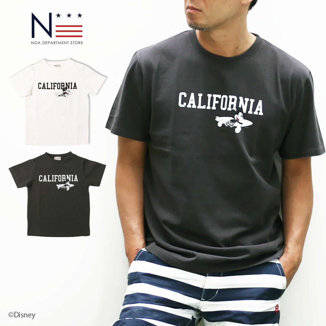 ＼21SS再入荷／ディズニー お揃い noa department store. CALIFORNIA SURF　ミッキーマウスデザインTシャツ（S M L） ペアルック レディース メンズ 女性 男性 ギフト プレゼント 【メール便可】