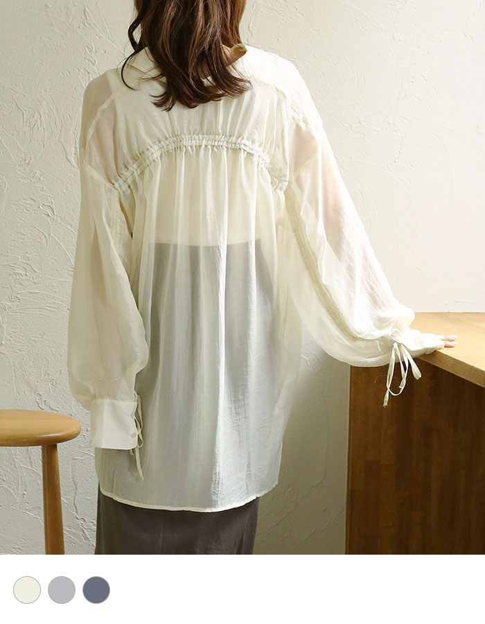 NOAHL｜《対象クーポンで50％off》【メール便】シアーシャツ レディース トップス シャツ オーバーシャツ ブラウス ラメ 長袖 アイボリー ライトグレー ブルー 夏 春 240619のサムネイル