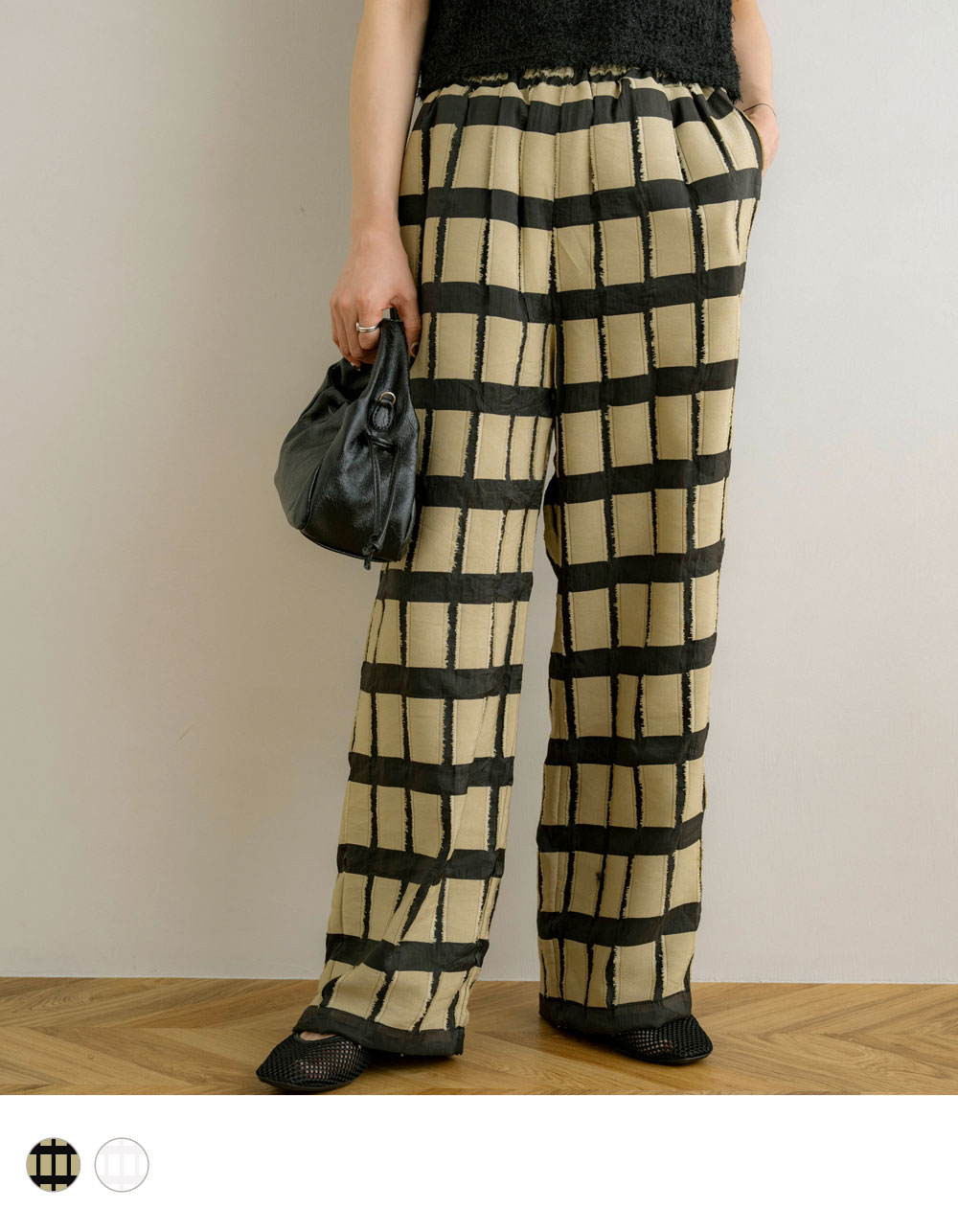 NOAHL｜《70％OFFクーポン対象》【メール便】ワイドパンツ パンツ レディース ボトム ブロックシアー ウエストゴム ワイド タック ホワイト ブラック イエロー 春 夏 秋 250423のサムネイル