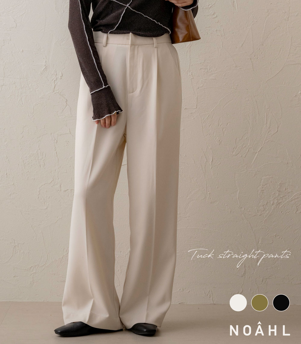 NOAHL｜《4,788円→40%0FFクーポン利用》【メール便】タック ストレート パンツ レディース ストレートパンツ タックパンツ ポケット ワイド ストレート オフホワイト オリーブ ブラック 黒 春 夏 秋 冬 ノアル 250820のサムネイル