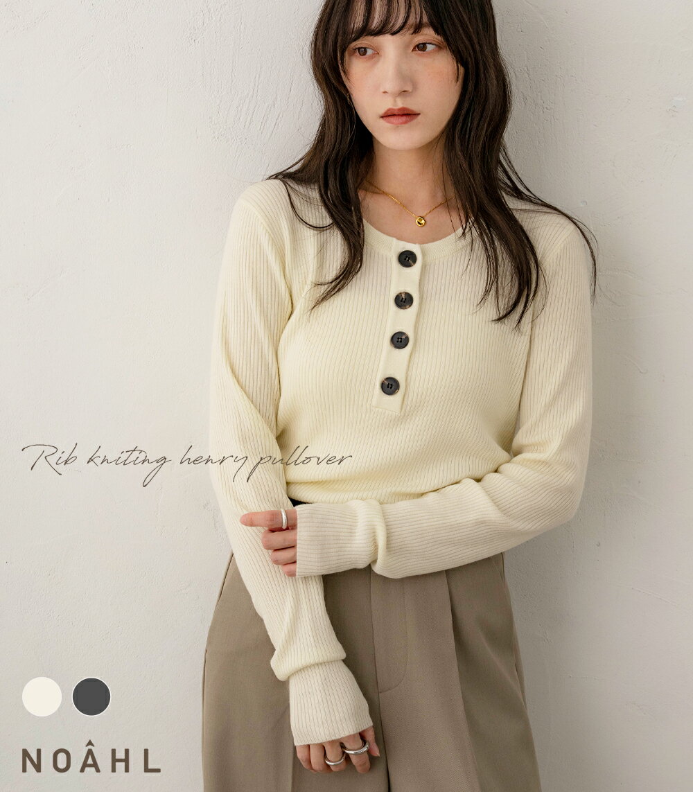 NOAHL｜《4,188円→40%0FFクーポン利用》【メール便】リブ ヘンリー プルオーバー トップス レディース 長袖 リブニット ボタン ヘンリーネック 無地 アイボリー チャコール 秋 冬 春 ノアル 251112【予約】のサムネイル