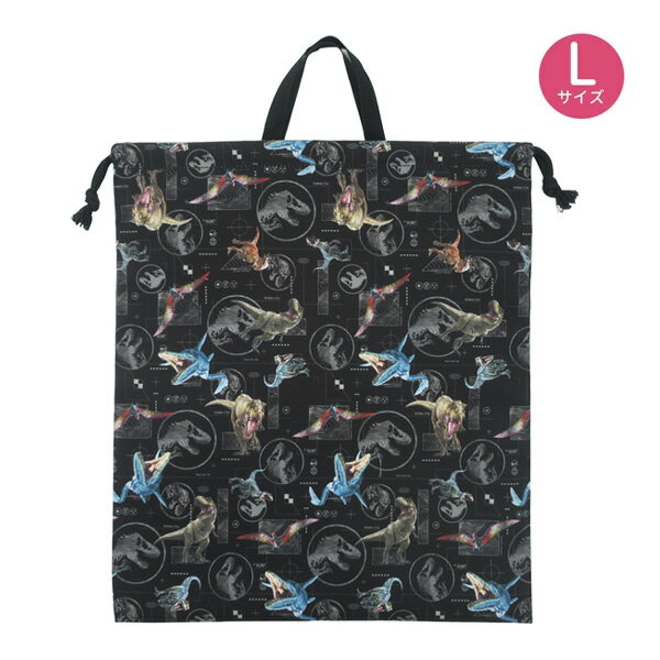 Rakuten - 【ネコポス便発送可】138221 巾着 L サイズ ジュラシックワールド 約約H38.5×W34cm 入園 入学 体操服 上履き 小物入れ 子供 キッズ 学校 袋物 お祝い 収納 準備