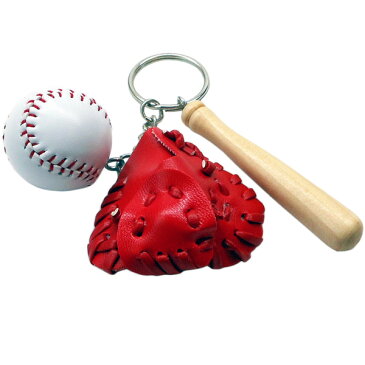 17660/CORE/スポーツ「球技」キーホルダー(バット+グローブ「レッド」+野球ボール)/スポーツ/競技/運動/練習/お守り/試合/記念/応援/ギフト/プレゼント/団結/大会/卒業/引退/入部/サークル/参加賞/優勝