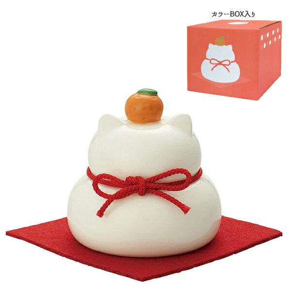 【予約商品10月中旬入荷予定】DK-35797 陶器の猫鏡餅 S フェルトマット付き 陶製 猫耳 かがみもち 2026年 お正月 玄関 リビング 正月飾り 置物 インテリア オブジェ デコレ DECOLE ギフト プレゼント