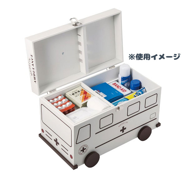 イシグロ 60057 デザイン小物 W35×D20.3×H27.5cm 救急箱 救急車 ホワイト 装飾 インテリア 収納