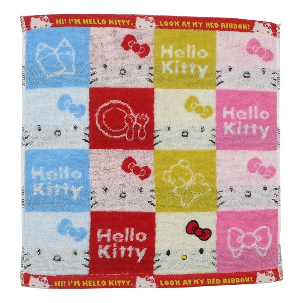 【ネコポス便発送可】キティ ブロック 221077 ウォッシュタオル 丸眞 ハンドタオル 34×35cm Sanrio 綿100% サンリオ 子供 キッズ ハンカチ おしぼり キャラクター タオル 学校 幼稚園 手拭 汗 外出 ギフト プレゼント
