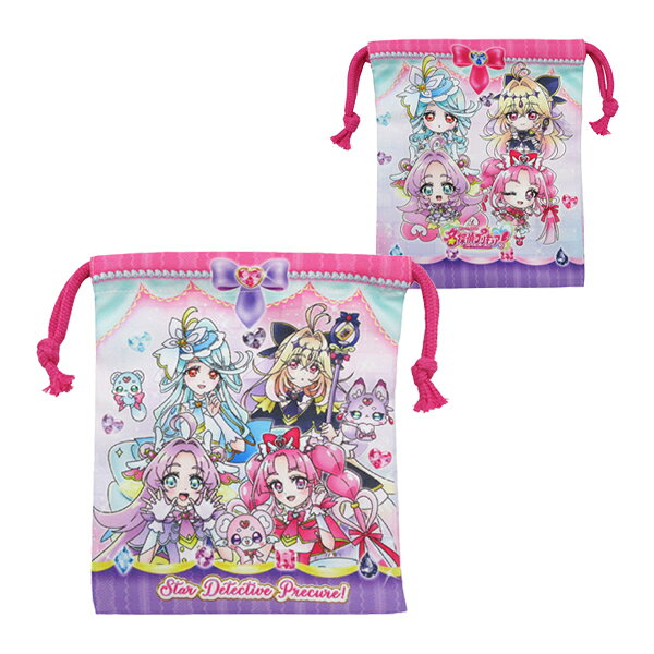 大人気TVシリーズ「プリキュア」の新作「名探偵プリキュア」から巾着Sが登場です。プラマグやランチナフキンなどを入れるのにピッタリです。バッグ内の整理用小物入れとしても便利に使えます。肌触りの良い素材を使用。巾着タイプなので紐を結べば中身を固定することが出来ます。サイズ：約H21×W18cm素材：ポリエステル100%原産国：中国　 　 　 　