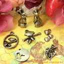 【メール便可】【1個入り】アクセサリー作製かわいいチャーム♪パーツ♪21 金古美 【うさぎ】【ラビット】【鳥】【バード】【自然】【ハート】【葉】