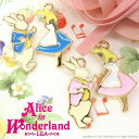 【メール便可】【1個入り】アリスとウサギのカラーチャーム 2色 “Alice&Rabbit” K16GPゴールド ピンク ブルー 青色 不思議の国 ワンダーランド うさぎ ラビット エポ塗装 アクセサリーパーツ ハンドメイド 手芸