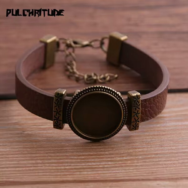 【メール便可】【1個入り】レザーバングルベース 金古美 18mm 全5色 ブラック ブラウン レッド グリー..