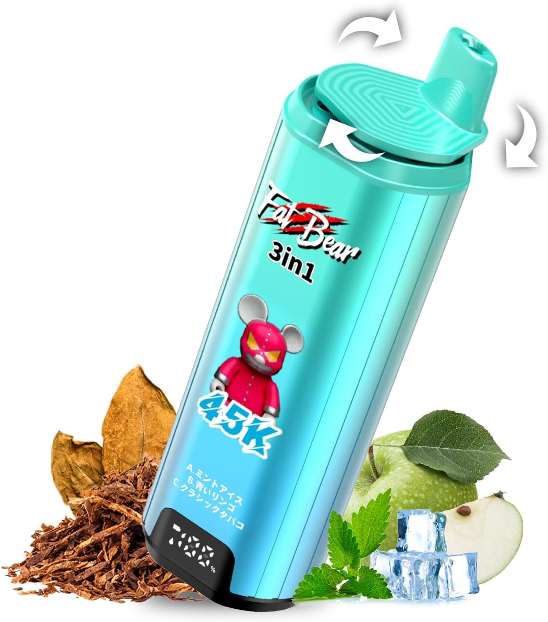 在庫あり！即納可能！【1台で3風味吸える 45000回吸引可能】ZTOP 電子タバコ VAPE ベイプ シーシャ LEDディスプレイ搭載 バッテリー残量 リキッド残量表示 600mAh大容量バッテリー 持ち運び便利 特製リキッド Type-C充電可能 ミントアイス＋青いリンゴ＋クラシックタバコ