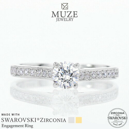 MUZE JEWELRY リング 指輪 直径4.5mm(0.33ct相当） スワロフスキージルコニア使用 プラチナ仕上げ K18..