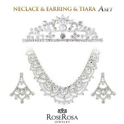 \ブラックフライデー15%OFFクーポン&P5倍/ ブライダル3点セット ティアラ ネックレス ピアス イヤリング スワロフスキークリスタル使用 結婚式 ウェデ...