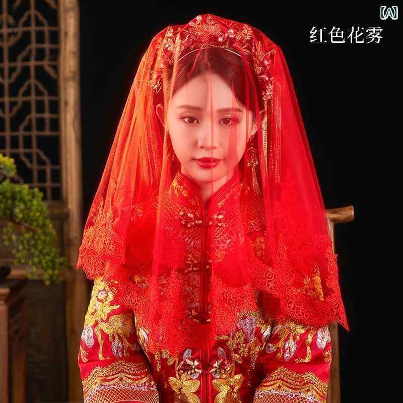 Rakuten - ブライダル アクセサリー ウェディング パーティー 結婚式 花嫁 婦 小物 半透明 赤 ベール チャイナ風 結婚式 ソフト チャイナ風 ベール ヒジャブ 夏 頭飾り