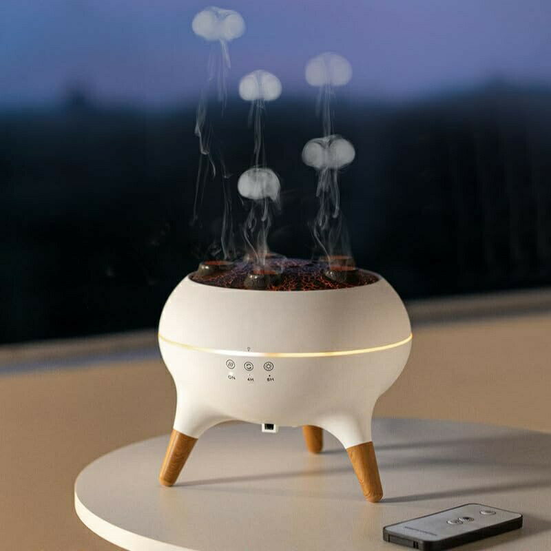 Rakuten - ダイナミックジェリフィッシュエア加湿器 250mlクラゲミスト炎アロマセラピーエア加湿器 静音設計 7色LEDライト搭載 長時間稼働可能 4H/8Hタイマー設定 安全自動オフ機能搭載 広い部屋と寝室に最適