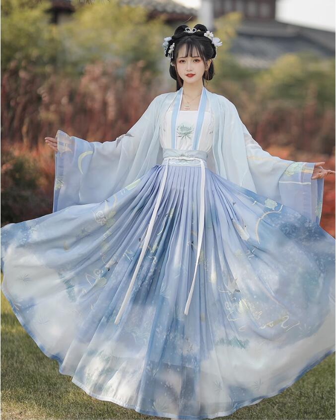 Rakuten - 漢服 花刺しゅう 鶴プリント華流 舞台ステージ衣装 中国伝統古典漢服唐装 中国古代宮廷衣装 綺麗な皇后貴妃仮装 中国古典ダンスドレス 写真撮影衣装 中国風ステージコスプレ衣装 ハロウィン コスチューム 仮装 3点セット 4点セットブルー　グリーン
