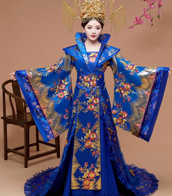 Rakuten - 9色皇帝皇后仮装コスプレ衣装　中国古代宮廷衣装　華流チャイナドレス　漢唐時代中国風ウエディングドレス　代役男性用可舞台演出衣装　ステージ衣装　スパンコール刺繍振袖引き裾唐装漢服　お姫様貴妃衣装　送料無料