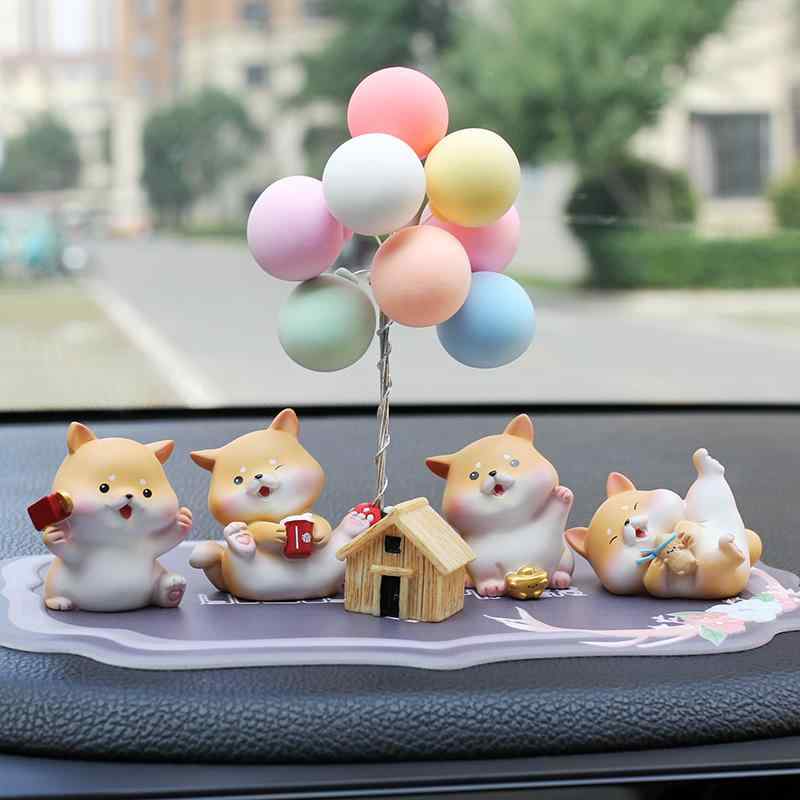 Rakuten - 車 ダッシュ ボード 飾り インテリア セット 樹脂 車内 置物 グッズ 装飾 内装 小物 かわいい 柴犬 カー用品 ミニ 人形 卓上 プレゼント