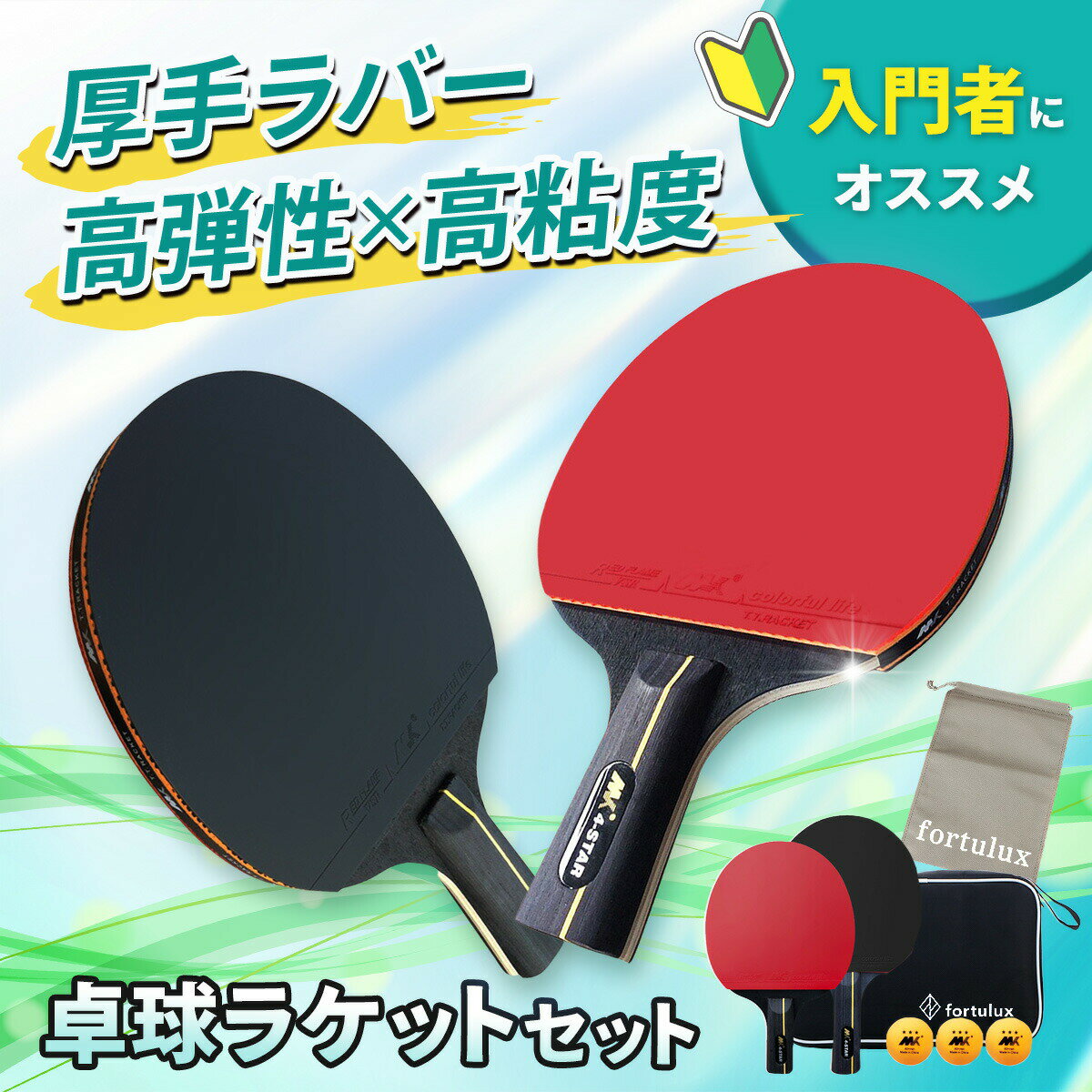 Rakuten - 卓球 ラケット 初心者 中級者 2本 セット ペン 両面 ラバー シェーク ケース カーボン 子供 ファミリー 練習用 卓球ラケット 初心者 2本セット ペン シェーク