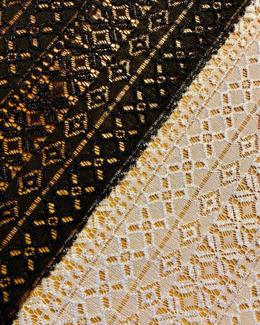 立体感のある洗えるボーダー柄レース【白】【黒】NB0732日本製（福井県産）