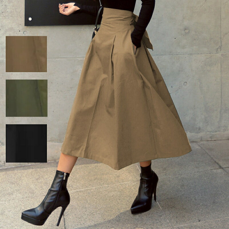 【送料無料】スカート レディース フレアスカート ボトムス Aライン フレア 後ろリボン付き ロングスカート ロング マキシ 膝下 ひざ下 大きいサイズ ゆったり マキシスカート ギャザースカート ハイウエストスカート 無地 春 秋