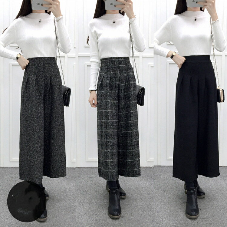 【送料無料】 パンツ ワイドパンツ スカーチョ バギーパンツ ガウチョパンツ チェック柄 暖かい 九分丈 体型カバー 秋 冬 レディース ボトムス ワイド ゆったり カジュアル 大きいサイズ 美脚 細見え 防寒 秋冬
