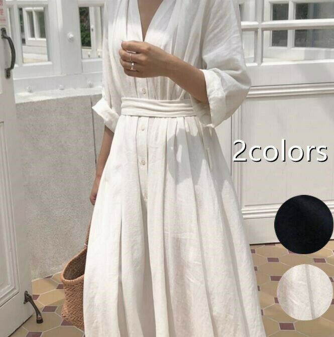 【送料無料】ワンピース レディース ロングワンピース 綿麻 リネン ロング Aライン フレアワンピース 大人 上品 ミディアム丈 春 夏 秋 冬 ワンピ 半袖 五分袖 大きいサイズ フォーマル 結婚式 パーティー ドレス 発表会 カジュアル オフィス OL 通勤 かわいい 可愛いのサムネイル