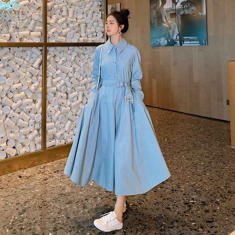 【送料無料】ロングワンピース シャツワンピース トレンチコート レディース秋冬長袖 上品 aライン フレア ロング