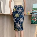 【送料無料】スカート タイトスカート ボトムス レディース ペンシルスカート ミディアム丈 ひざ丈 ミモレ丈 花柄 ハイウエストスカート ストレッチ オフィス 大人 春夏